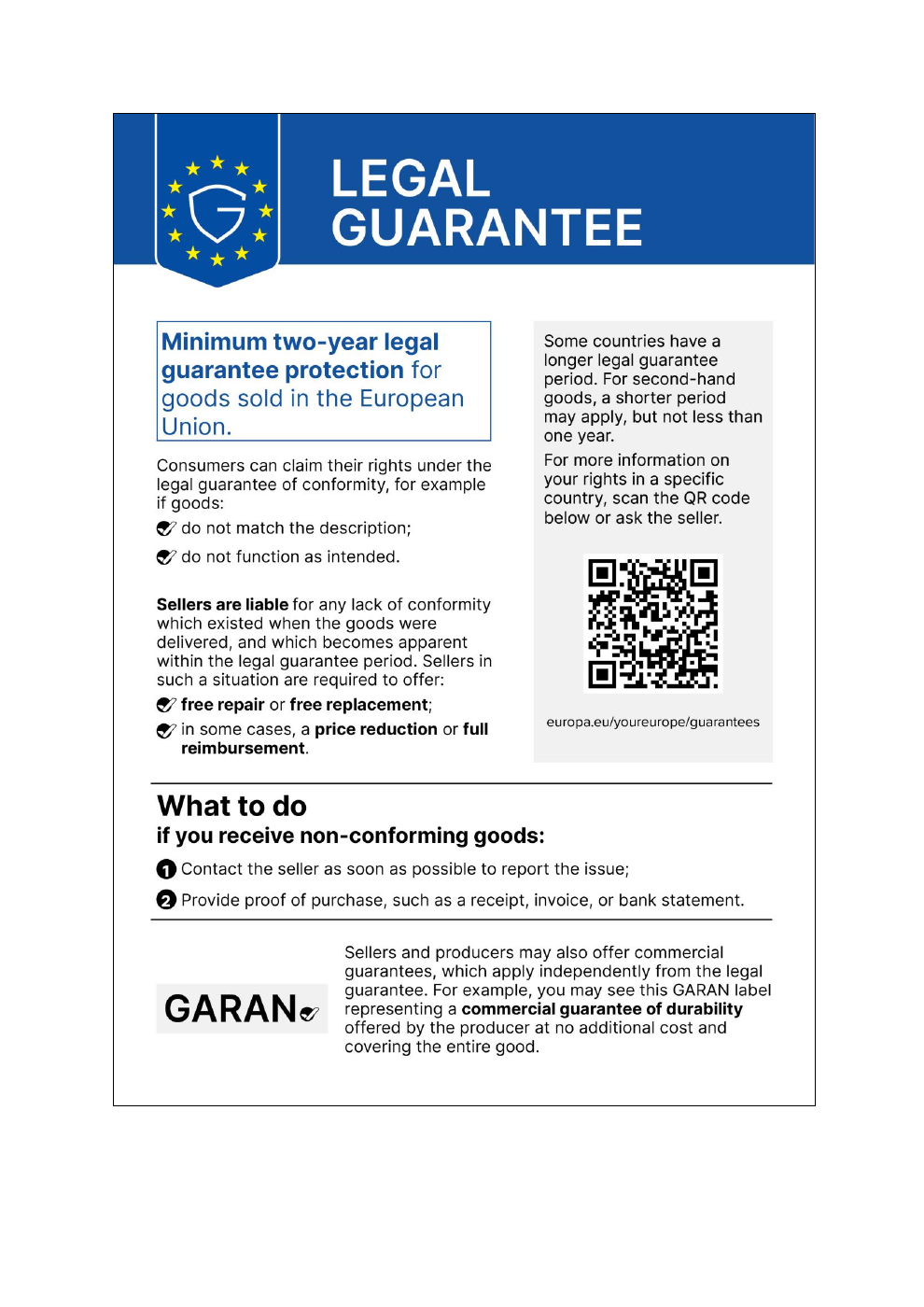 EU legal guarantee notice